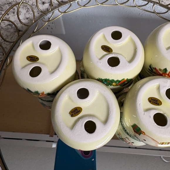 6 pc Ceramic/Porcelain Christmas Poinsettia Milk Jug Tealight Candle Holders - Picture 5 of 15